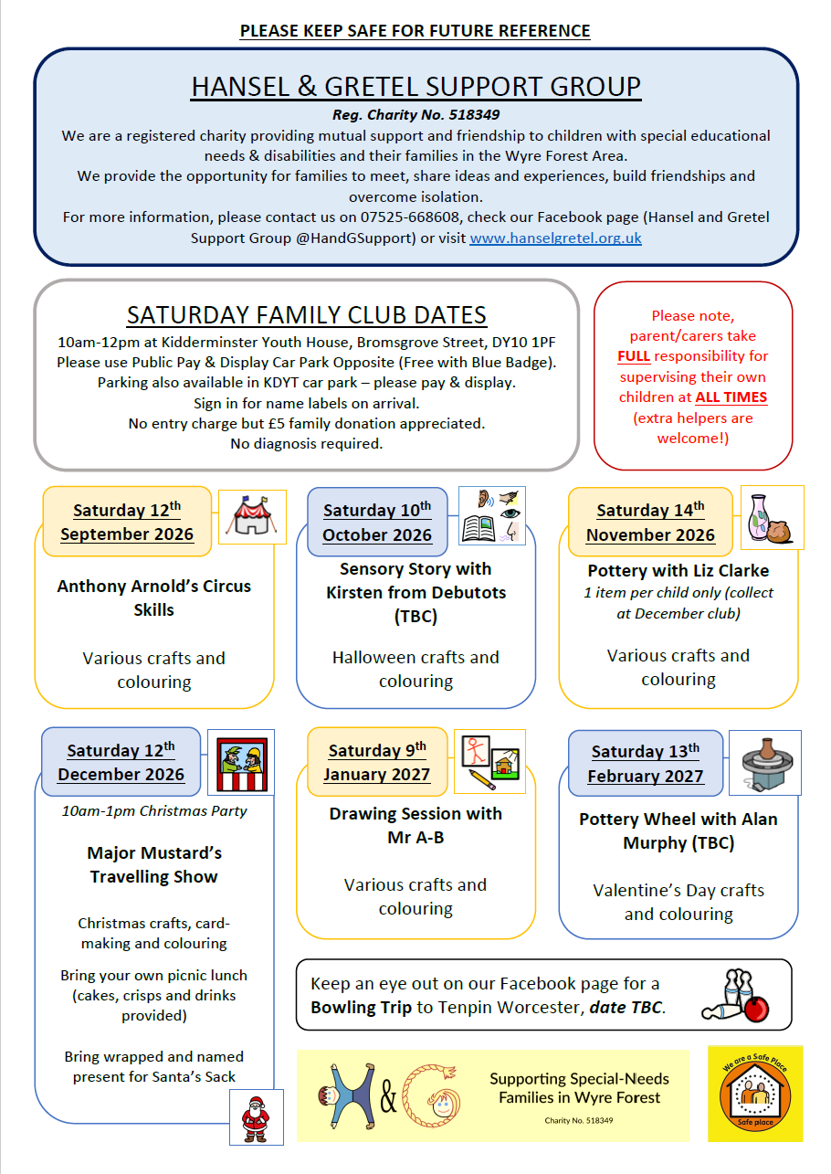 Hansel & Gretel Saturday Club what's on notice – September 2026 - February 2027.